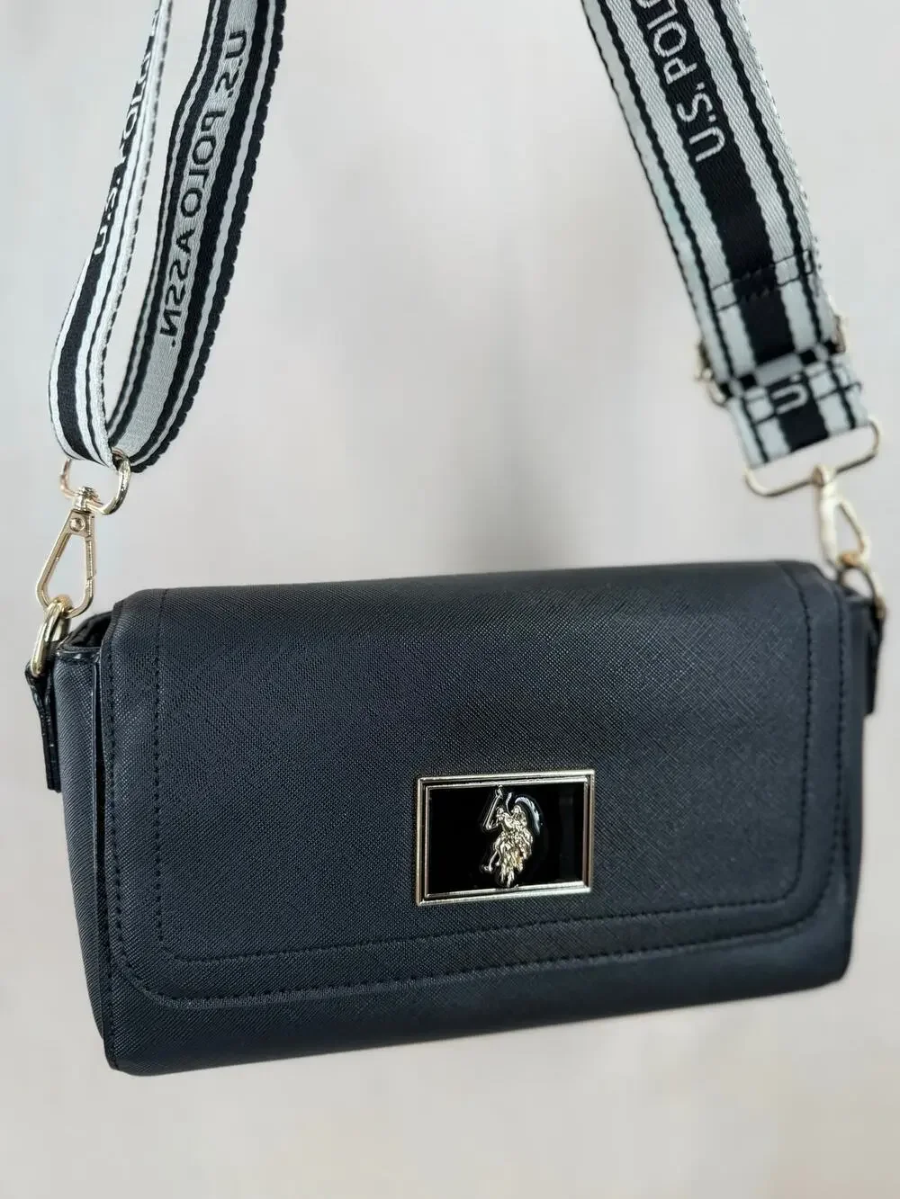 U.S. Polo Assn. Black Logo Strap Crossbody Bag